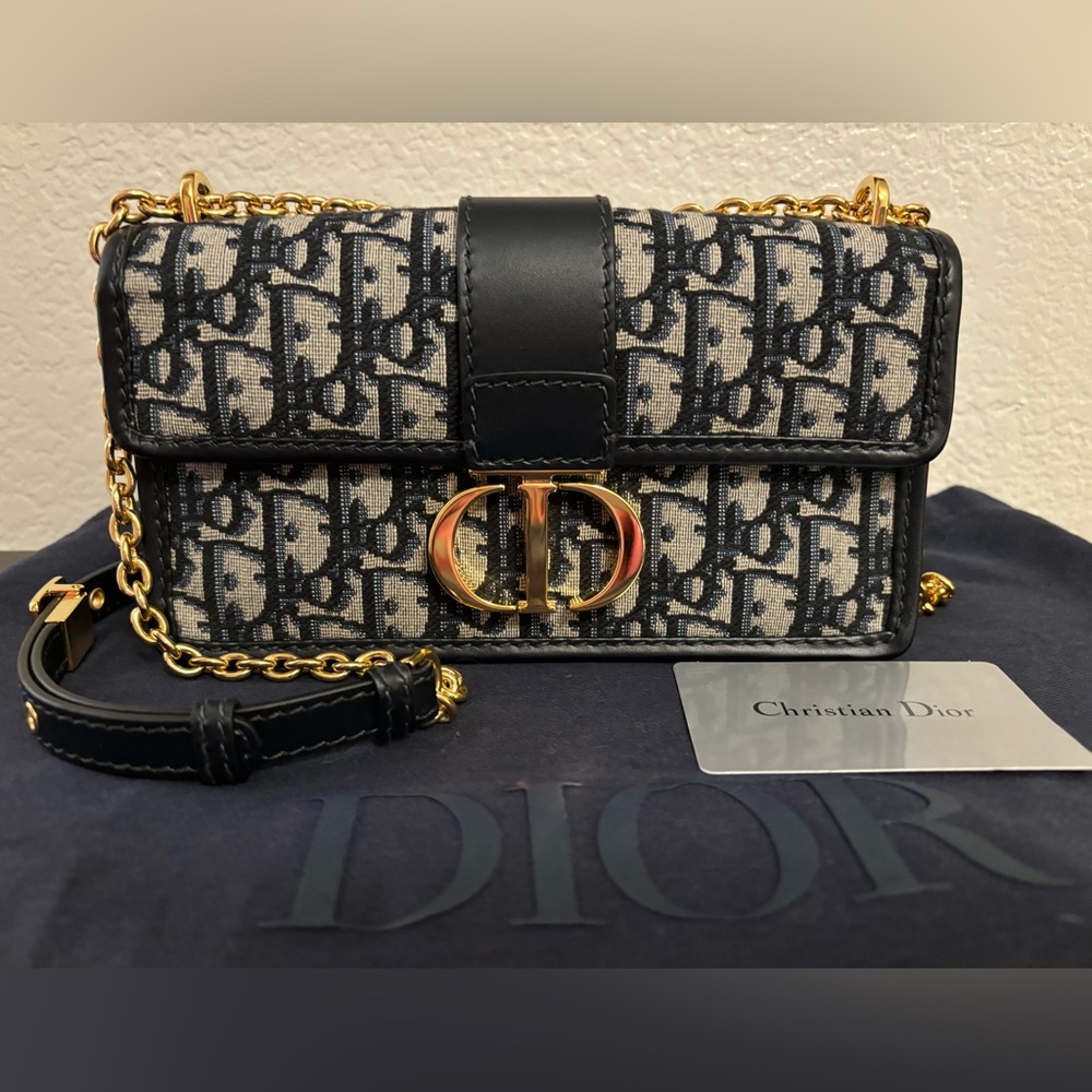Dior 30 Montaigne East/West Navy Blue Oblique Bag Crossbody